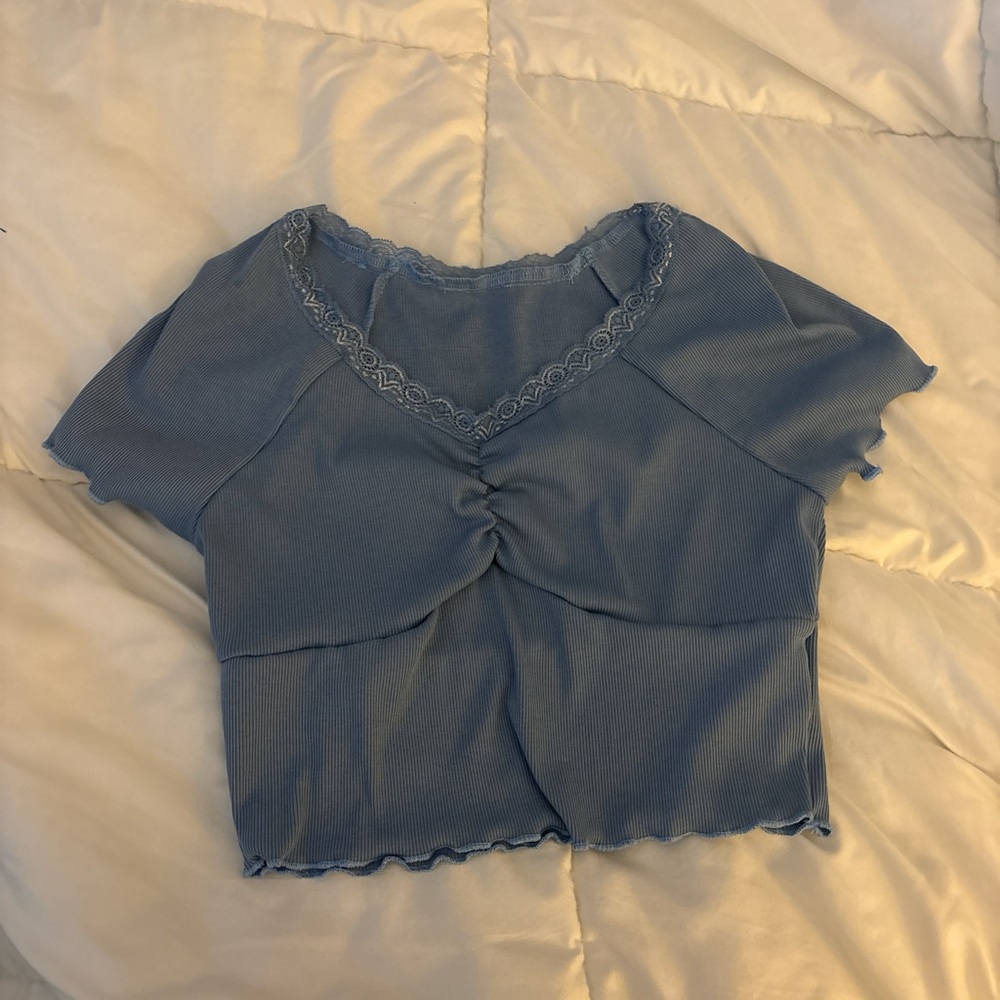 Blue Lace Trim Women's Top